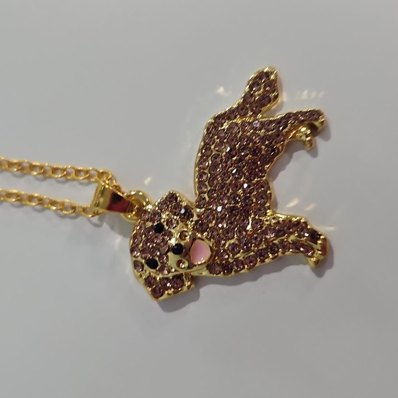 NWOT Golden Retriever Rhinestone Gold Necklace - Picture 2 of 4